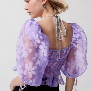 $160 NWT Purple For Love And Lemons “Fran” Sheer Floral Blouse Sz Small